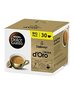 Dallmayr Crema d'Oro Big Pack package and capsule for Dolce Gusto