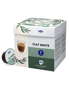 Kaffekapslen Flat White package and capsule for Dolce Gusto
