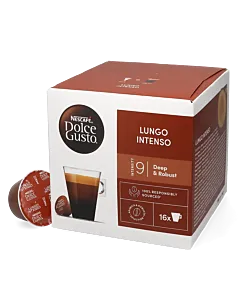 Nescaf&eacute; Lungo Intenso package and capsule for Dolce Gusto