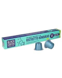 Black Coffee Roasters Ristretto Honduras package and capsule for Nespresso
